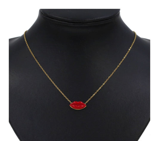 Ατσάλινο κολιέ κόκκινα χείλη