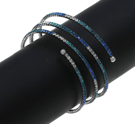 Ατσάλινο βραχιόλι με πολύχρωμα μπλε στρας