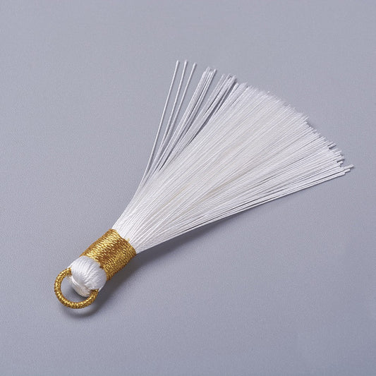 Rayon Φούντα λευκό με χρυσοκλωστή 80mm