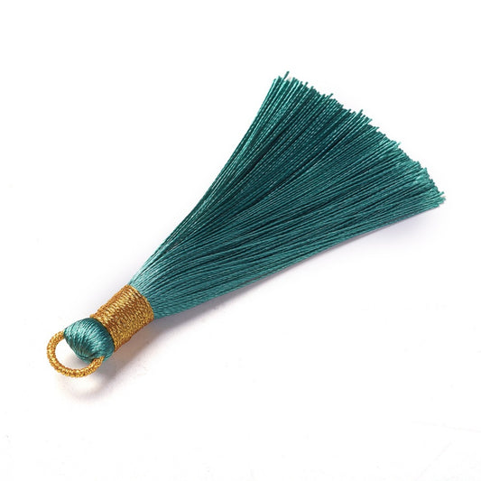Rayon Φούντα πετρόλ με χρυσοκλωστή 80mm