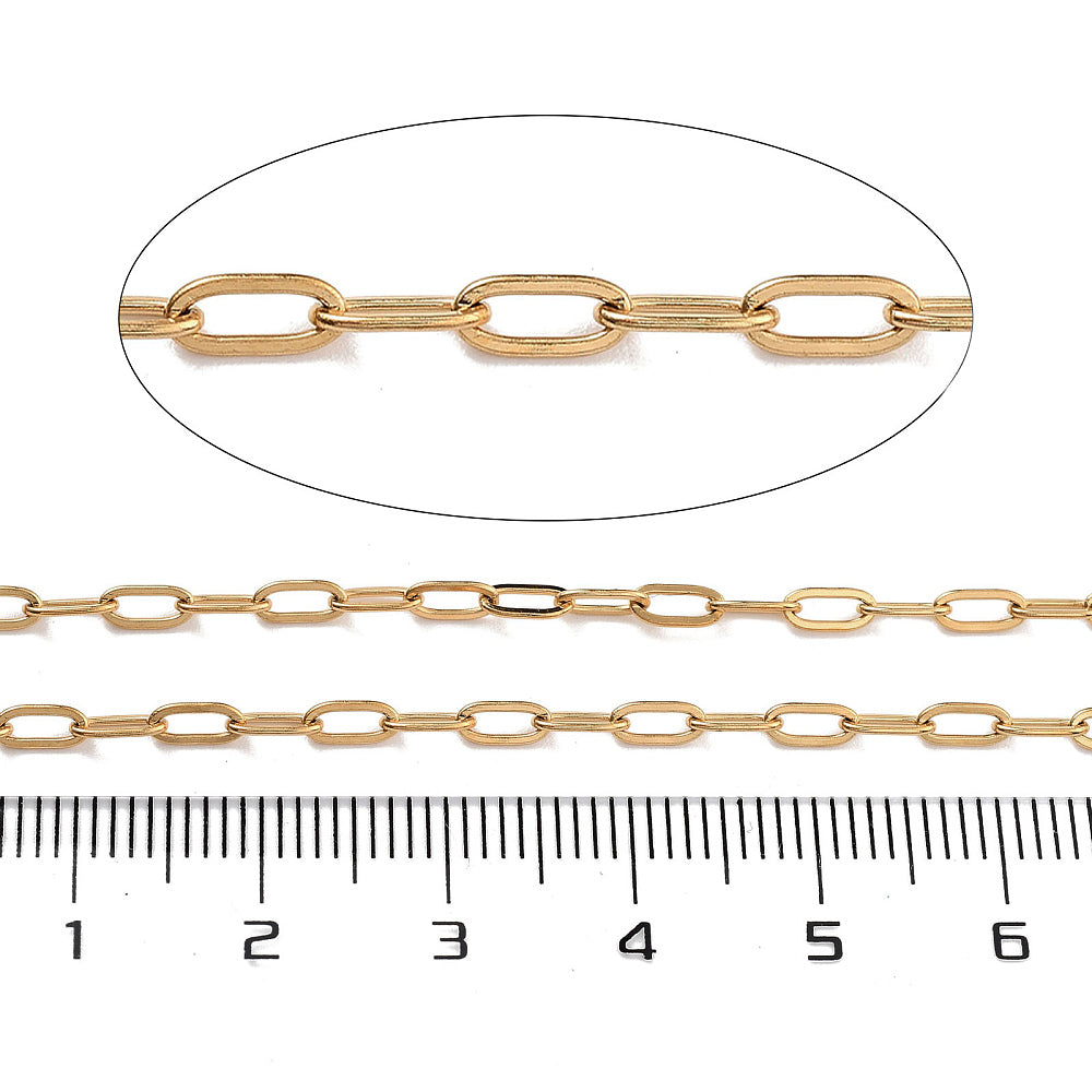 Χρυσή ατσάλινη οβάλ αλυσίδα 5.5x2.5x0.5mm -SSG16