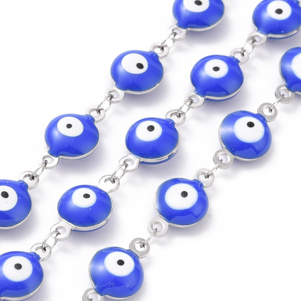 Ατσάλινη αλυσίδα με μπλε μάτι 8mm