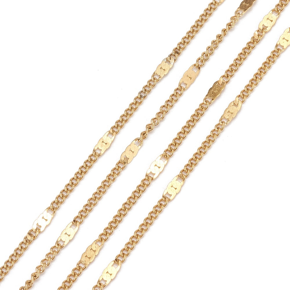 Χρυσή ατσάλινη αλυσίδα με οβάλ στρογγυλά διαστήματα