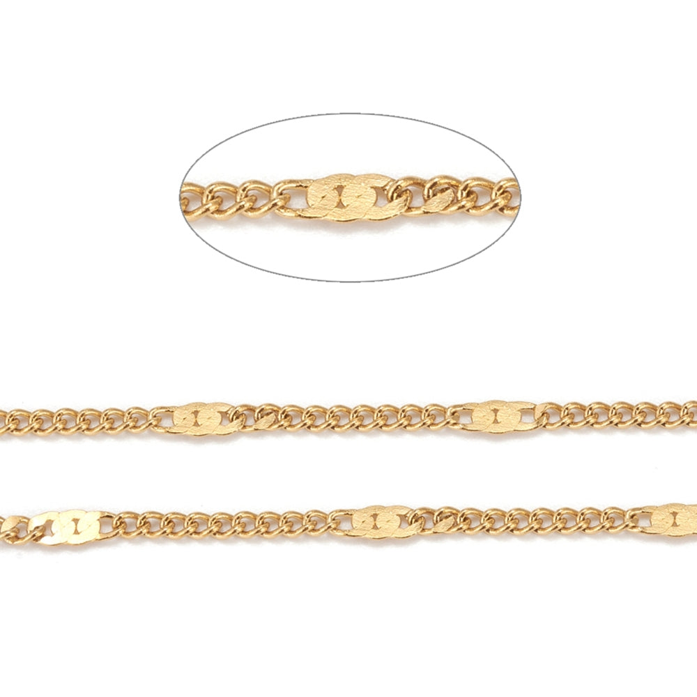 Χρυσή ατσάλινη αλυσίδα με οβάλ στρογγυλά διαστήματα