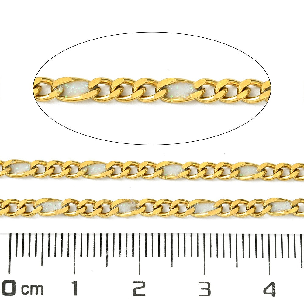 Αλυσίδα Ατσάλινη Figaro Διαμαντέ με Σμάλτο Glitter 2.8x0.8mm