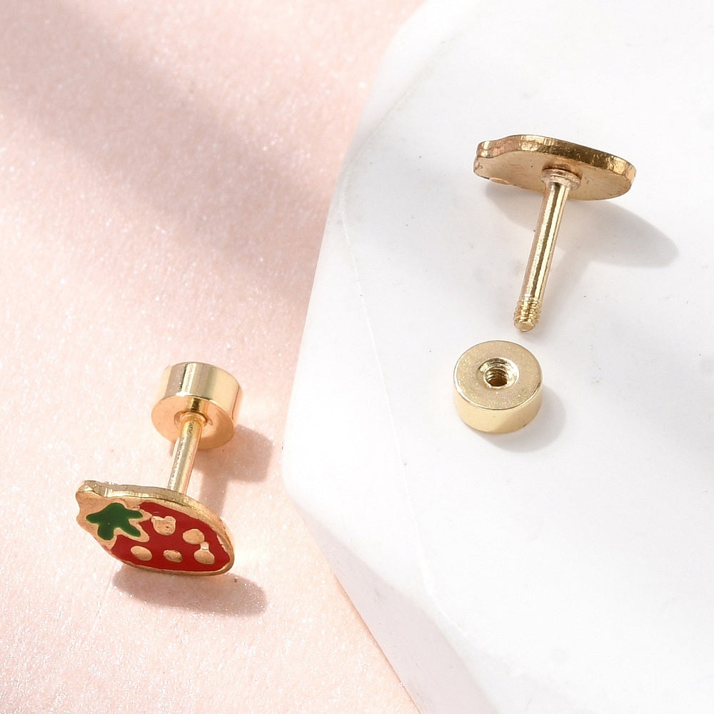 Καρφωτά ατσάλινα βιδωτά σκουλαρίκια φράουλα