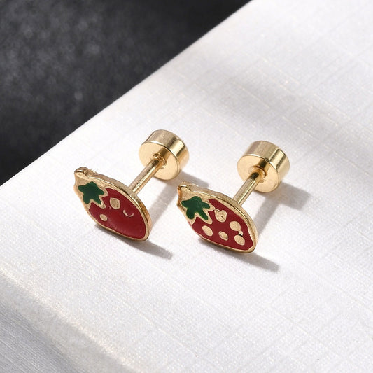 Καρφωτά ατσάλινα βιδωτά σκουλαρίκια φράουλα