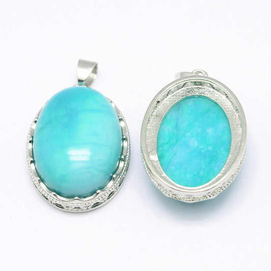 Μενταγιόν οβάλ με ημιπολύτιμη αμαζονίτης