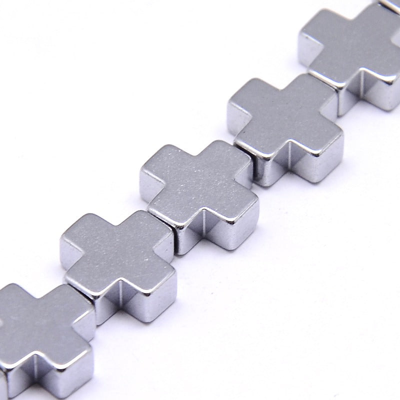 Αιματίτης σταυρός ασημί 10mm