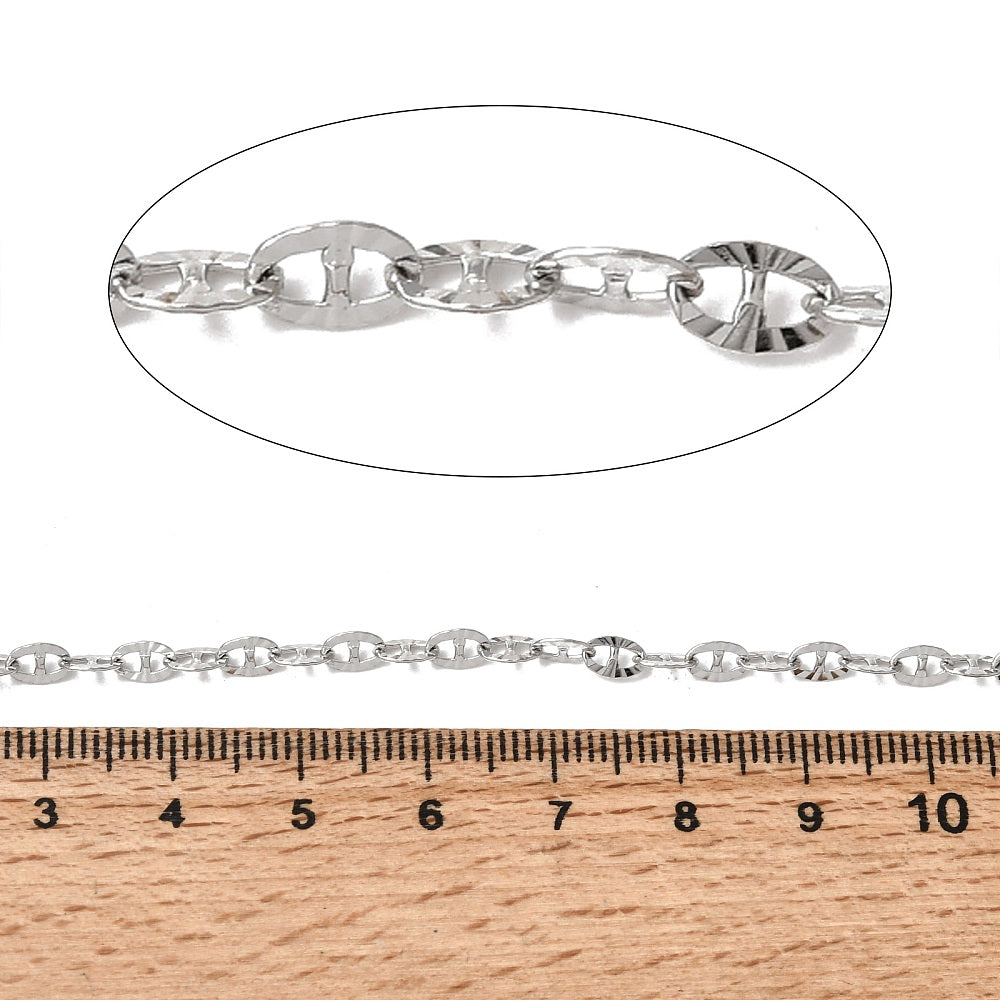 Ασημί ατσάλινη αλυσίδα οβάλ σφυρήλατη 5.5mm