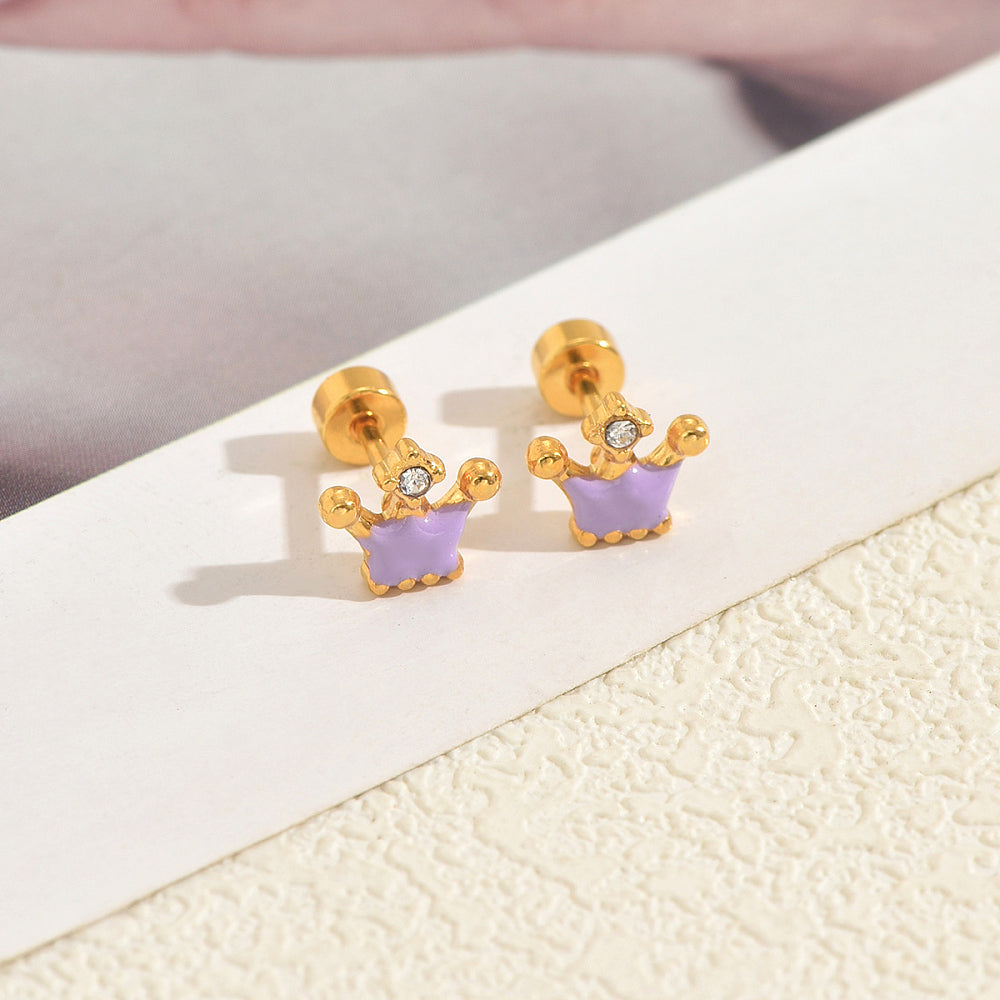 Καρφωτά ατσάλινα βιδωτά σκουλαρίκια κορώνα