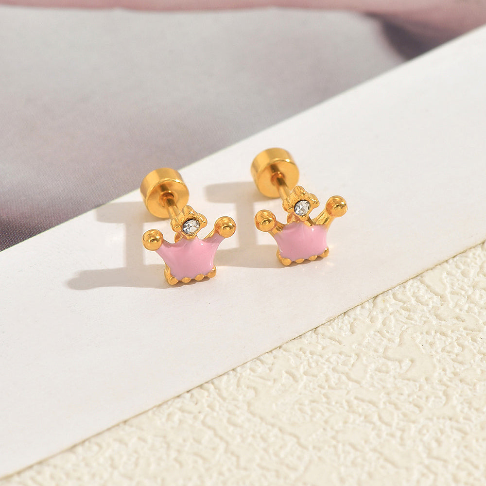 Καρφωτά ατσάλινα βιδωτά σκουλαρίκια κορώνα