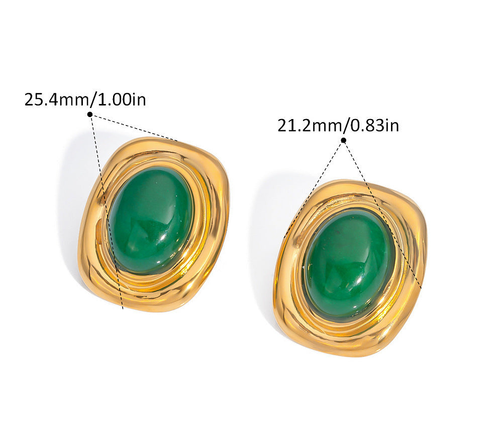 Καρφωτά ατσάλινα σκουλαρίκια με πέτρα πράσινου όνυχα