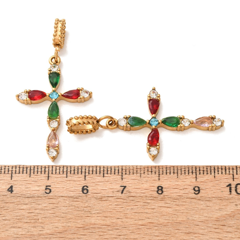 Ατσάλινος σταυρός με πολύχρωμα στρας 44mm
