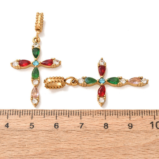 Ατσάλινος σταυρός με πολύχρωμα στρας 44mm