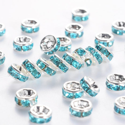 Ροδέλα στρας ασημί τυρκουάζ 5mm -STRR51