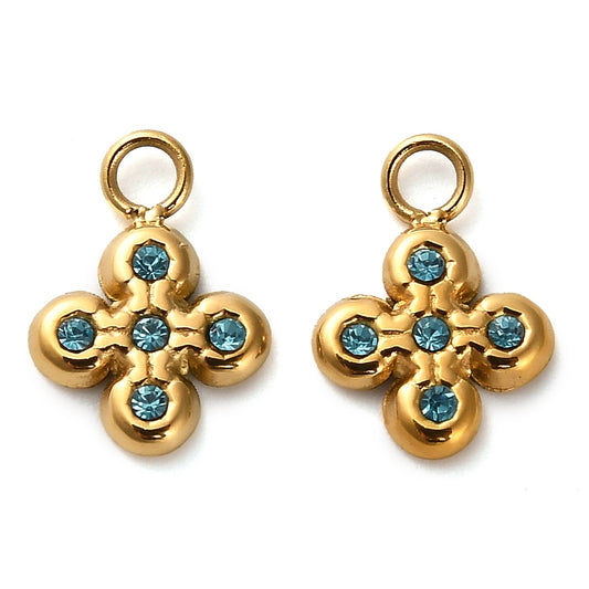 Ατσάλινο σταυρός με γαλάζια στρασάκια 10mm