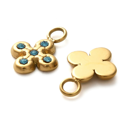 Ατσάλινο σταυρός με γαλάζια στρασάκια 10mm