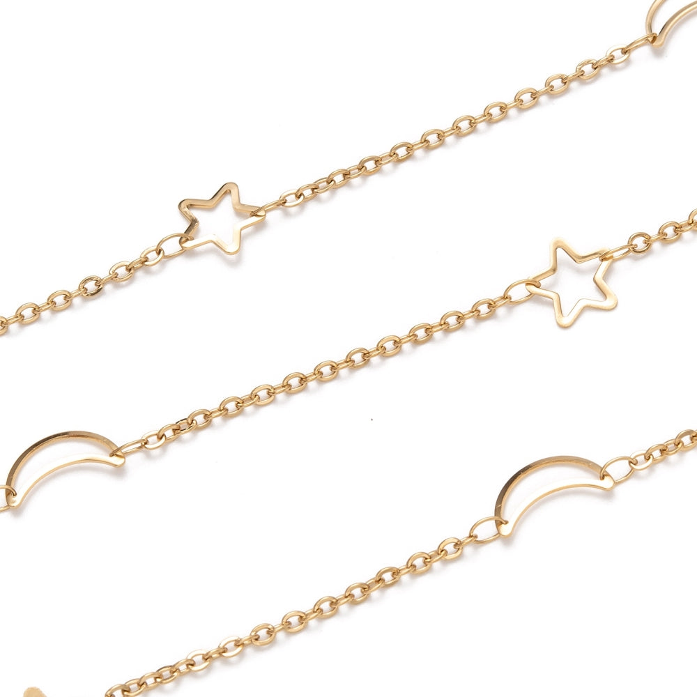 Χρυσή ατσάλινη αλυσίδα με αστέρια και φεγγάρια