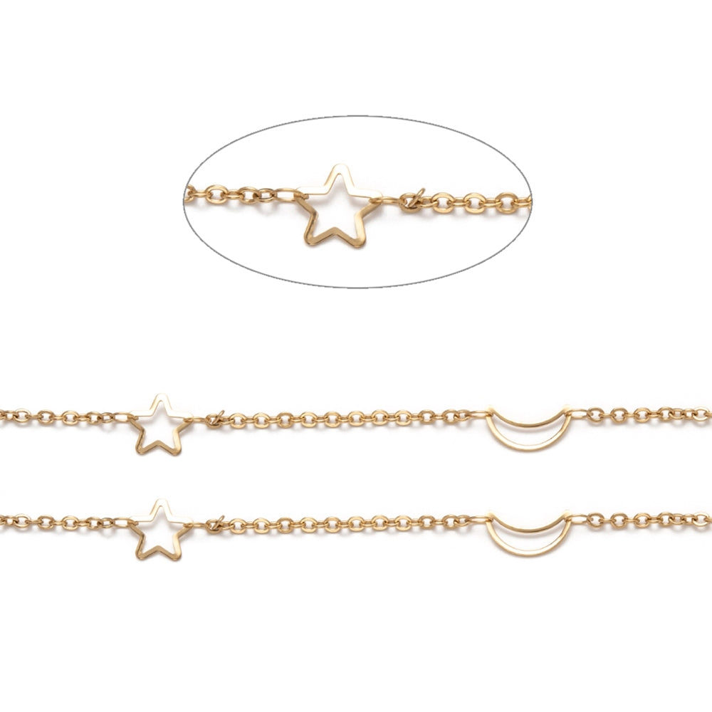 Χρυσή ατσάλινη αλυσίδα με αστέρια και φεγγάρια