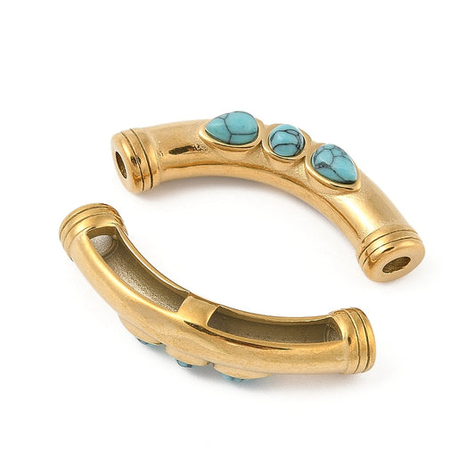 Ατσάλινη χρυσή μπάρα με τυρκουάζ πέτρες 40mm