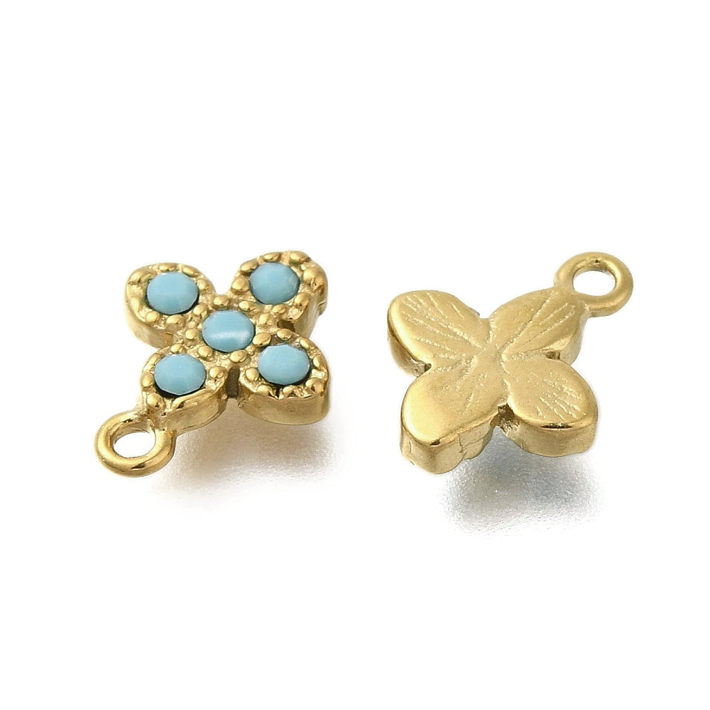 Ατσάλινος χρυσός σταυρός με τυρκουάζ πέτρες