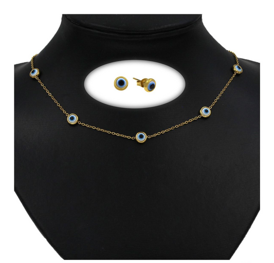 Ατσάλινο σετ κολιέ με σκουλαρίκια μάτια