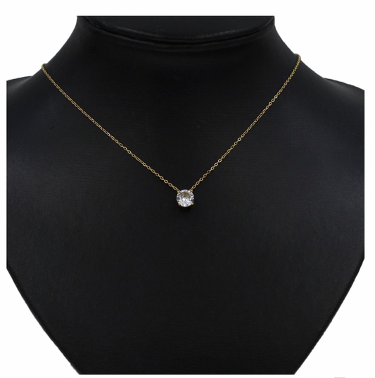 Ατσάλινο κολιέ με μονόπετρο χρυσό