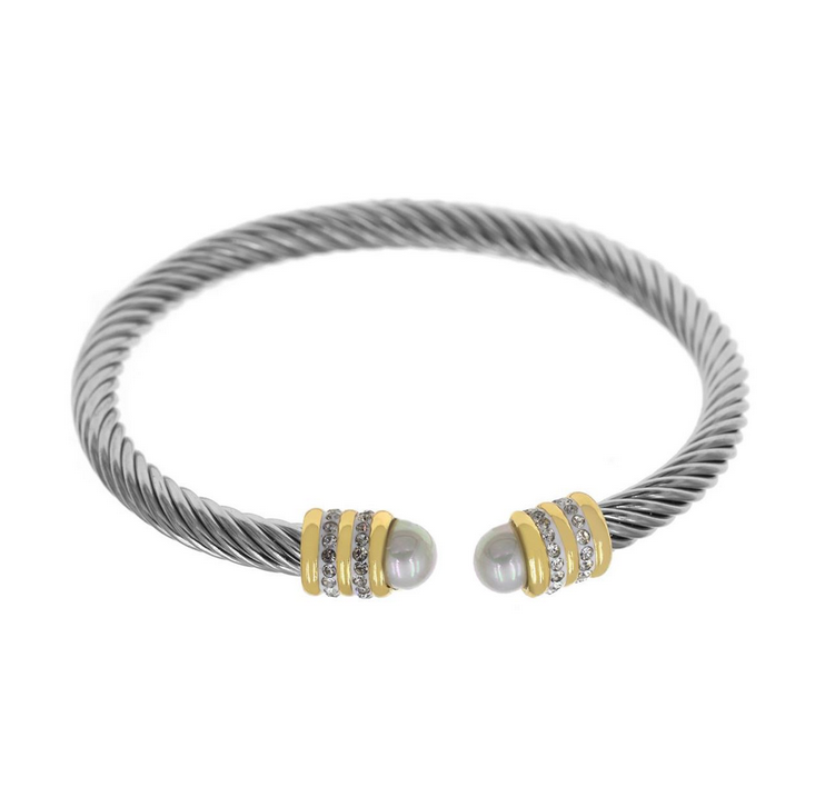 Ατσάλινο βραχιόλι με στριφτό ατσαλόσυρμα και ζιργκόν