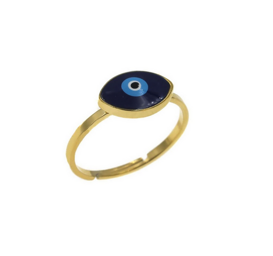 Ατσάλινο δαχτυλίδι με ματάκι χρυσό