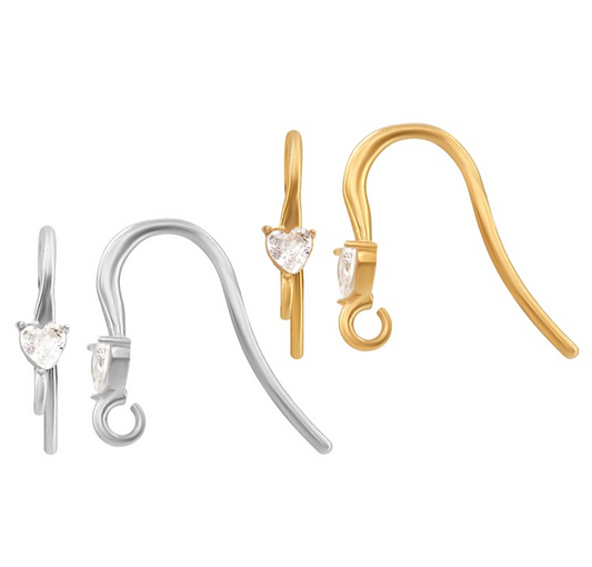 Γαντζάκι σκουλαρικιού χρυσό με στρας καρδούλα ασημί