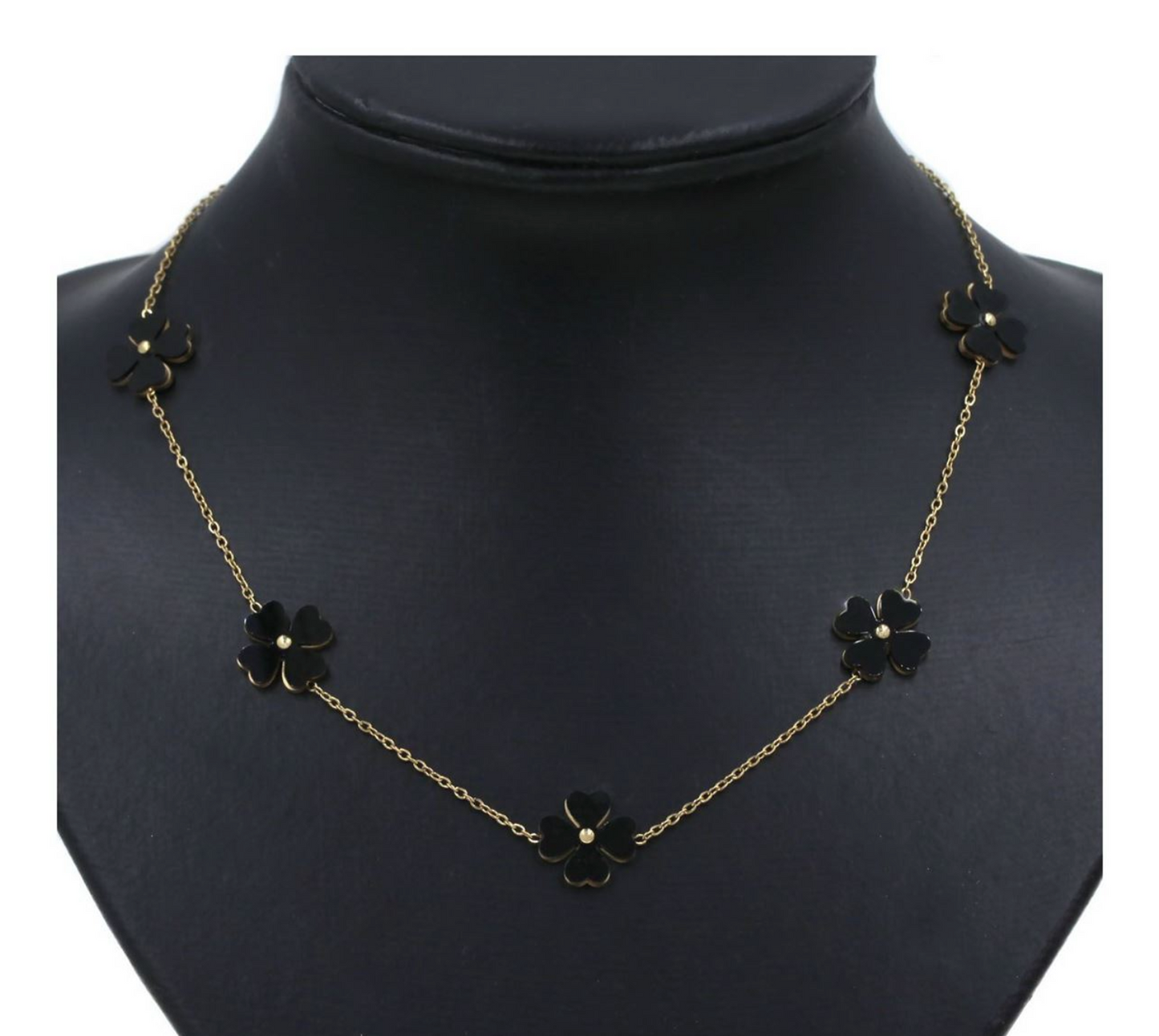 Ατσάλινο κολιέ τετράφυλλα μαύρα τριφύλλια