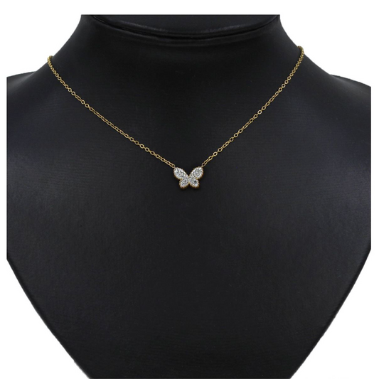 Ατσάλινο κολιέ πεταλούδα με ζιργκόν