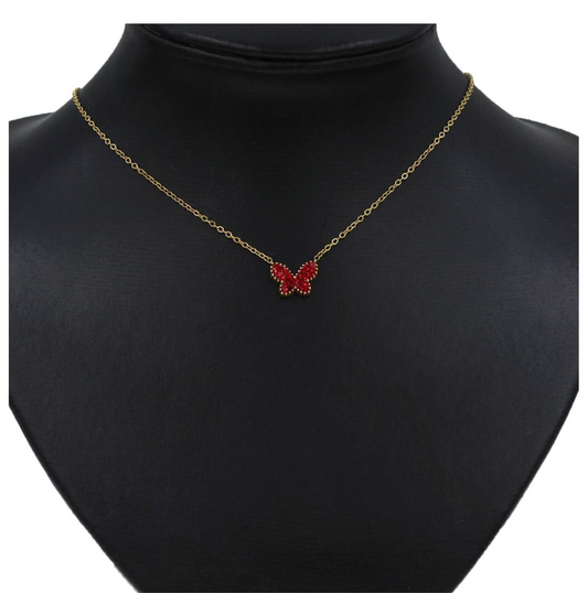 Ατσάλινο κολιέ πεταλούδα με ζιργκόν