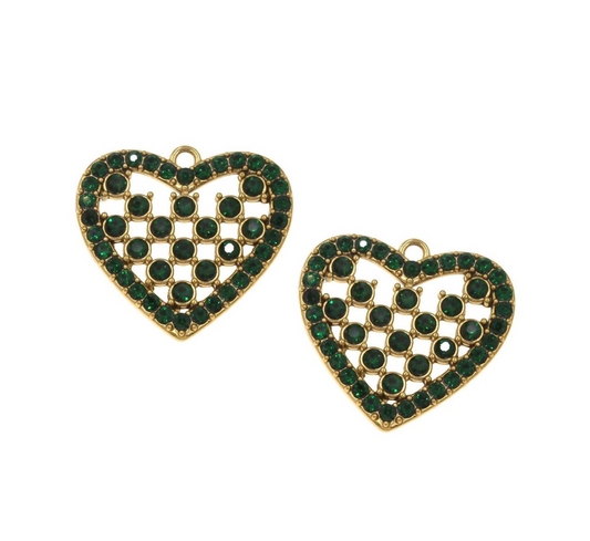 Ατσάλινο Στοιχείο Καρδιά με πράσινες πέτρες 17mm
