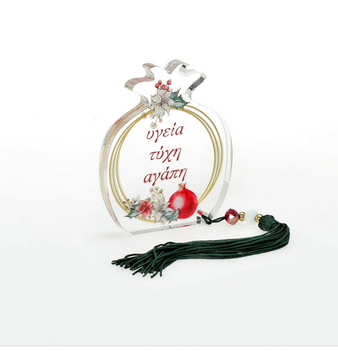 Επιτραπέζιο γούρι πλέξιγκλας ρόδι με ευχές 10cm