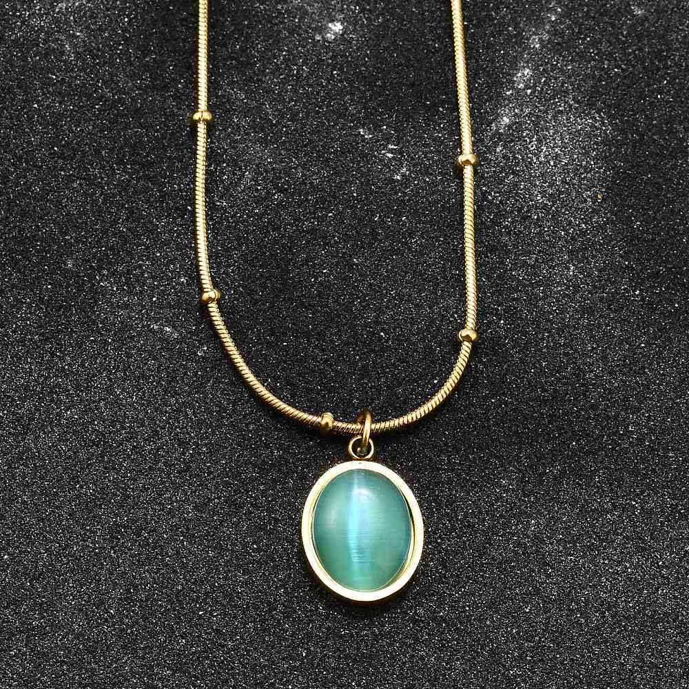 Ατσάλινο κολιέ με πέτρα μάτι γάτας