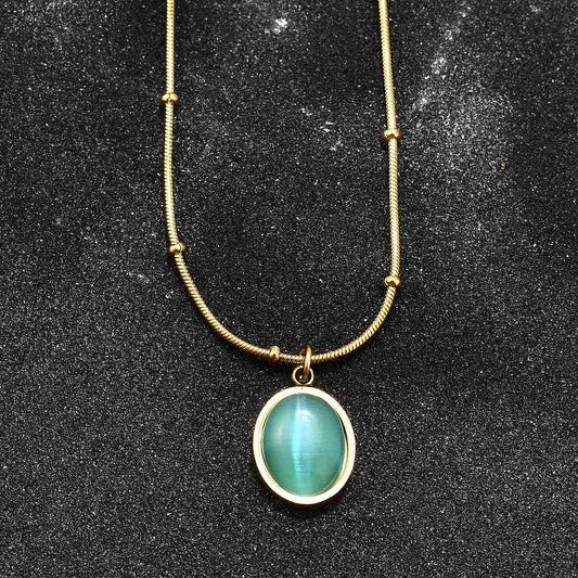 Ατσάλινο κολιέ με πέτρα μάτι γάτας