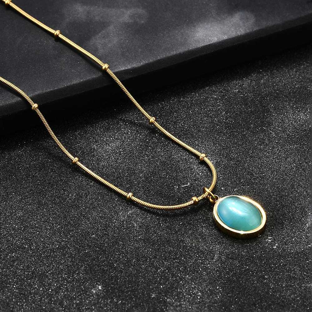 Ατσάλινο κολιέ με πέτρα μάτι γάτας