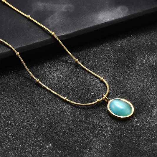 Ατσάλινο κολιέ με πέτρα μάτι γάτας