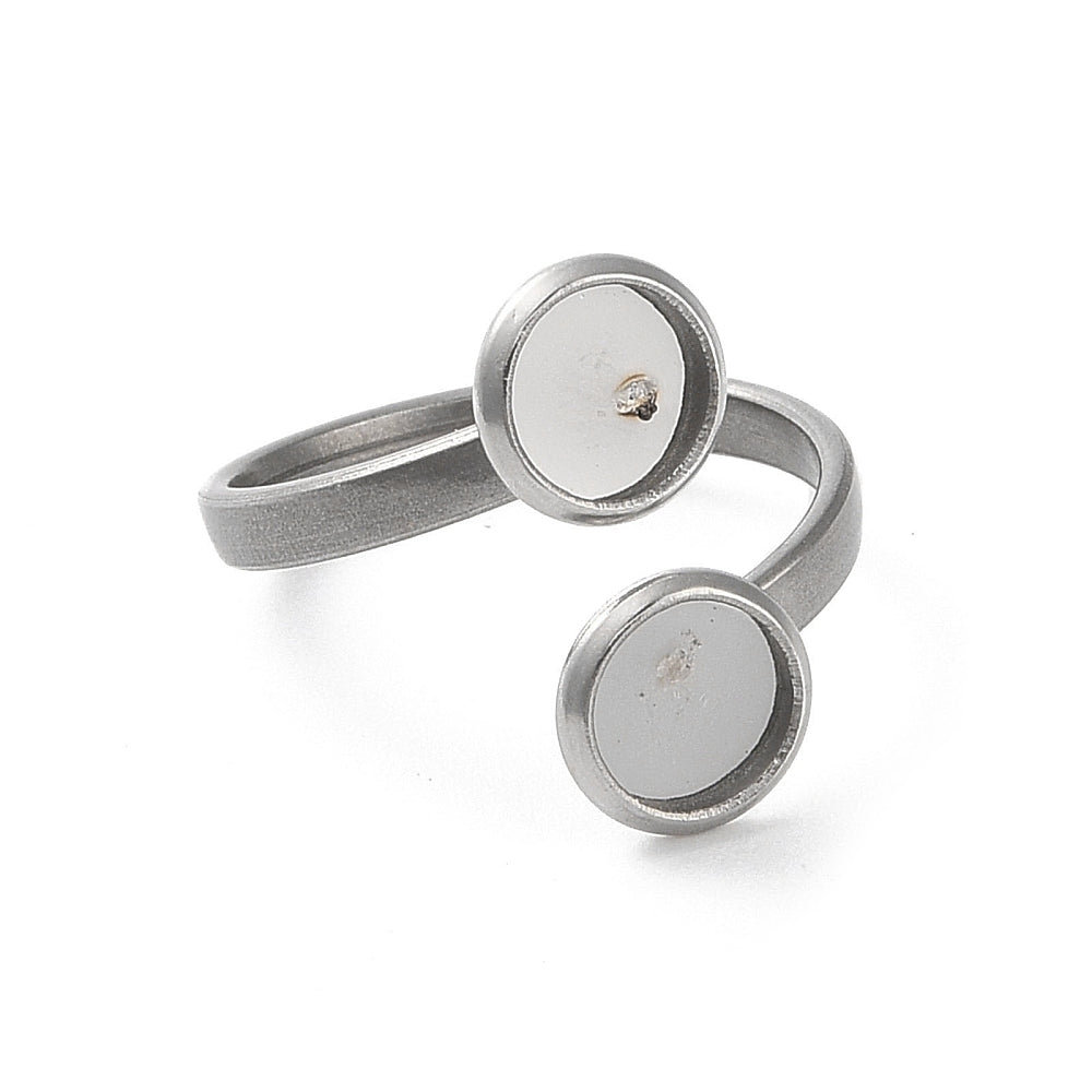 Ατσάλινη ασημί βάση δαχτυλιδιού με 2 βάσεις