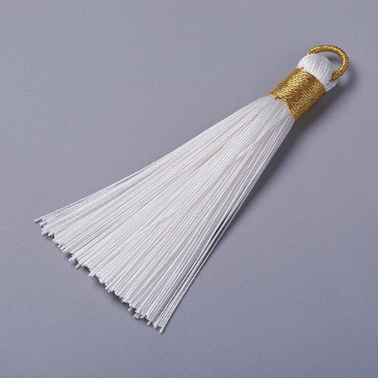 Rayon Φούντα λευκό με χρυσοκλωστή 80mm