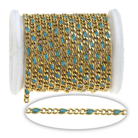 Αλυσίδα Ατσάλινη Figaro Διαμαντέ με Σμάλτο Glitter 2.8x0.8mm