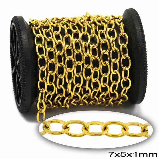Αλυσίδα Ατσάλινη Οβάλ Κρίκος 7x5x1mm