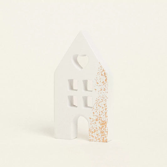 Διακοσμητικό κεραμικό σπιτάκι λευκό-χρυσό