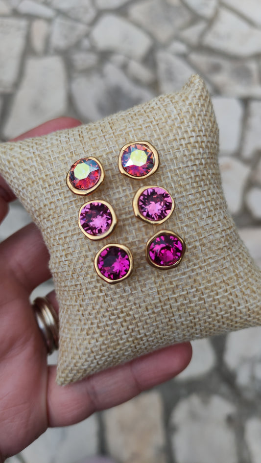 Καρφωτά σκουλαρίκια με κρύσταλλα 8mm σε χρυσή ορειχάλκινη βάση